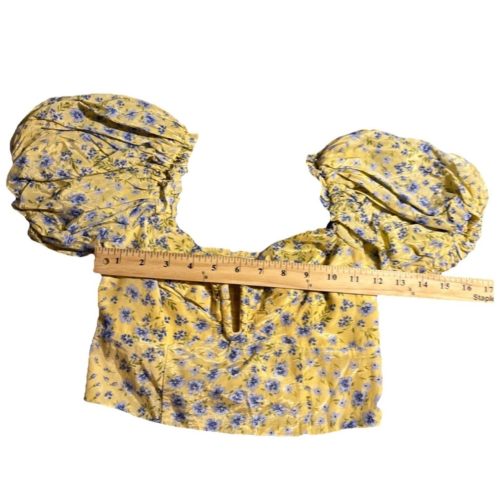 Abercrombie & Fitch Cottagecore Women's Crop Top Yellow Floral Puff Sleeve Sz XS - Picture 2 of 7